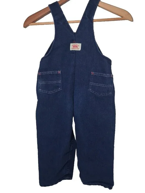 Round House Overalls Youth 4T Dark Wash Blue Denim Bibs Bib Pants USA Made - Picture 2 of 15